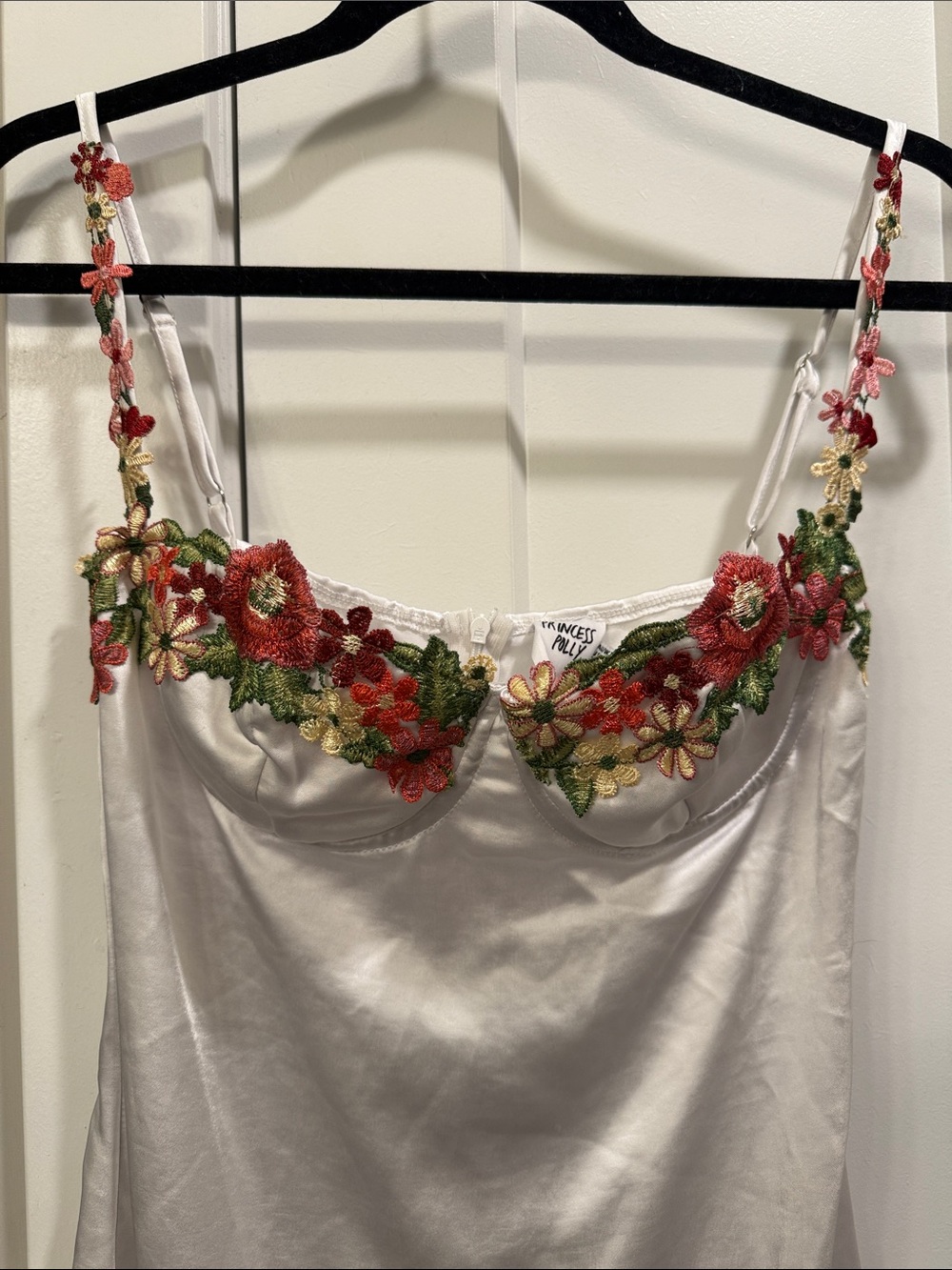 Princess Polly White Satin Mini Dress with Pink & Green Floral - Picture 3 of 7